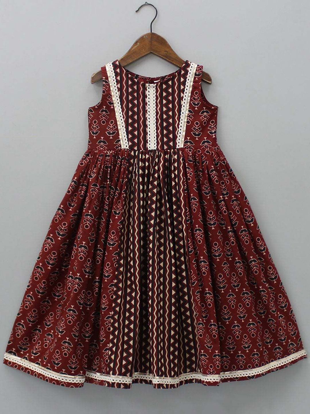 White World Girls Floral Printed Round-Neck Fit-Flared EthnicDresses-picture-16