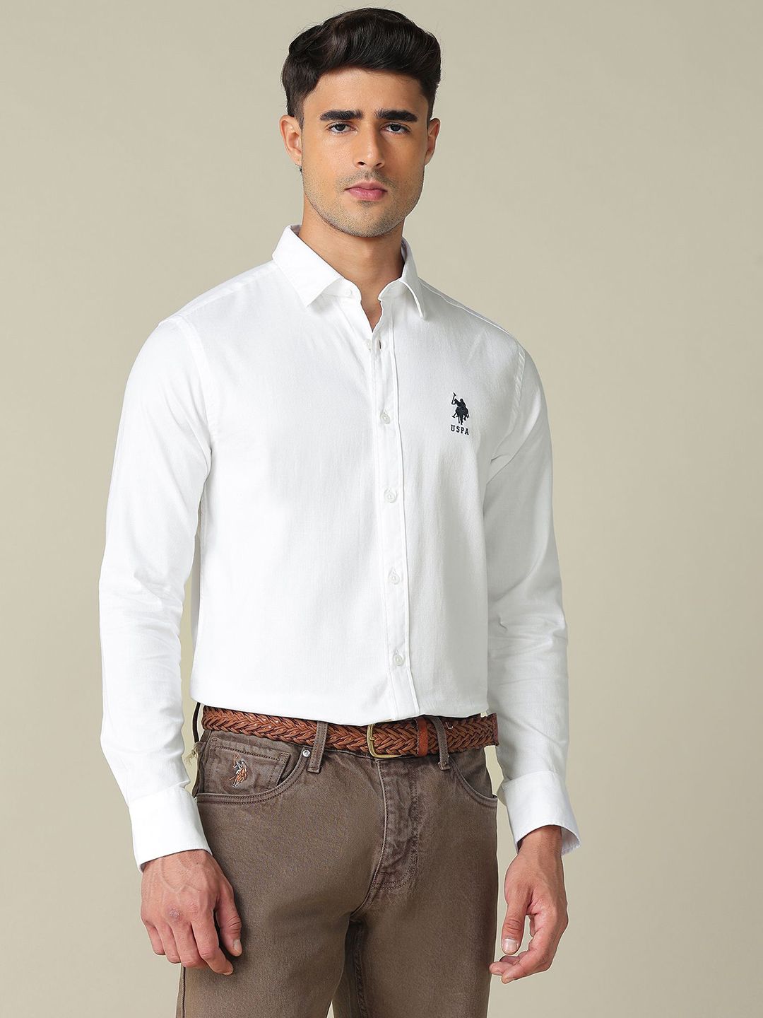 U.S. Polo Assn. Tailored Fit Spread Collar Pure Cotton Opaque Shirt-picture-14