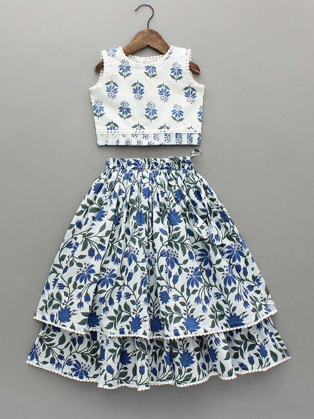 White World Girls Printed Ready To Wear Lehenga & Blouse