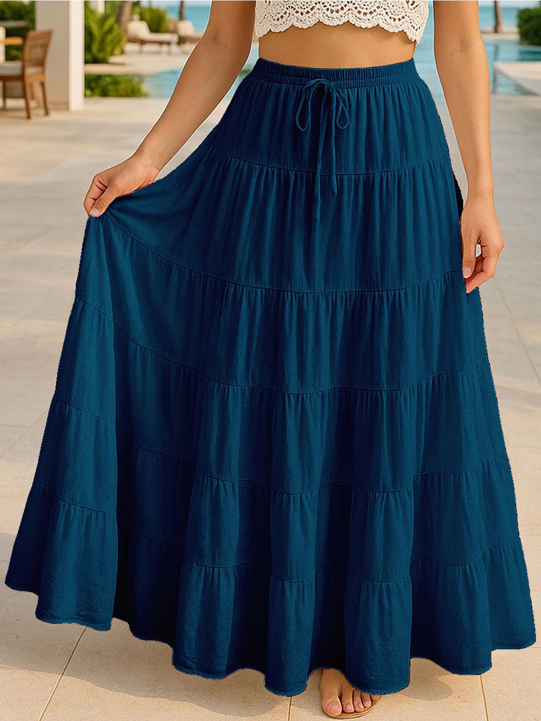 Moomaya Women Cotton Tiered Maxi Skirt-image-10