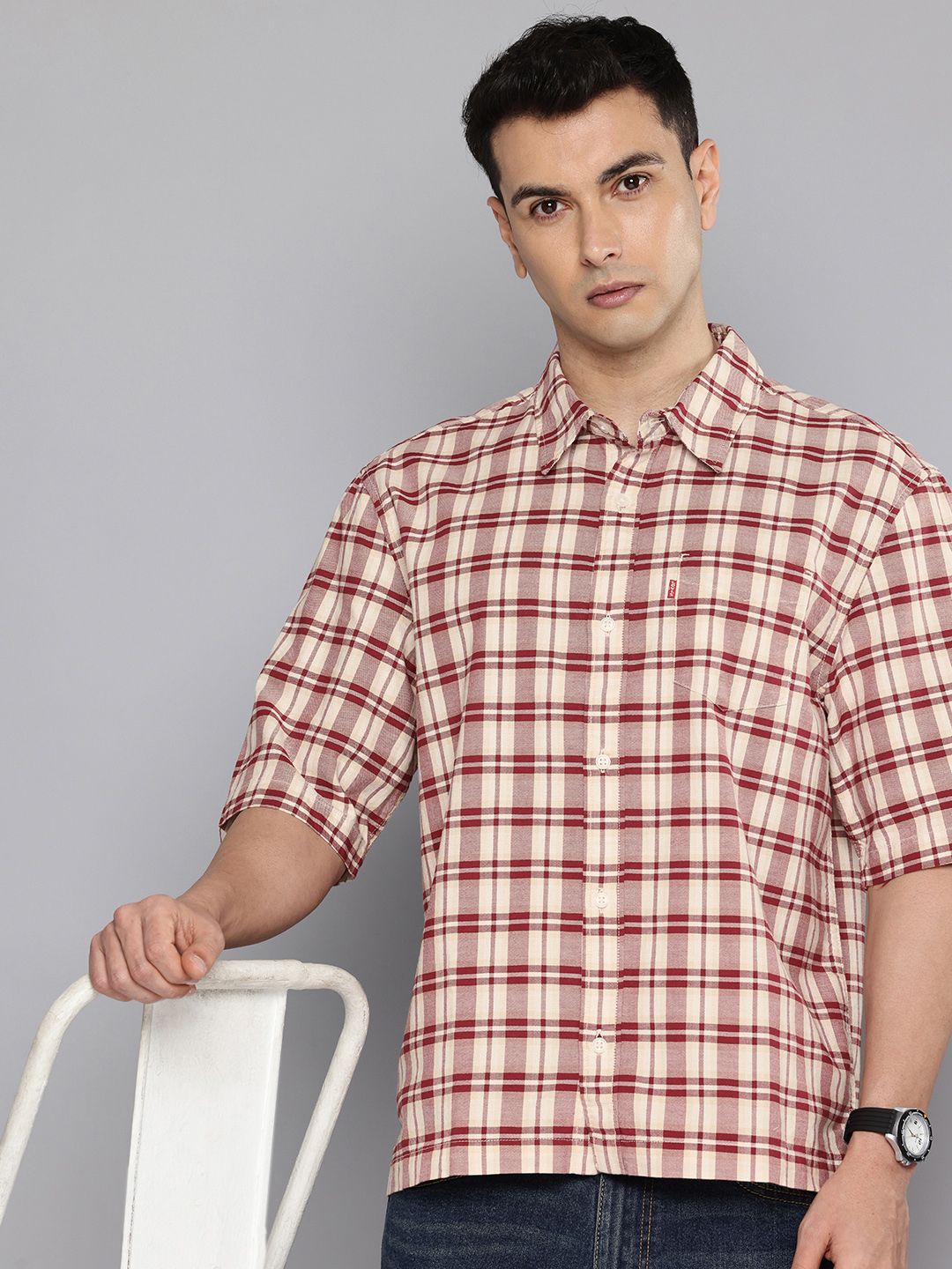 Levis Pure Cotton Boxy Fit Checked Casual Shirt-picture-14