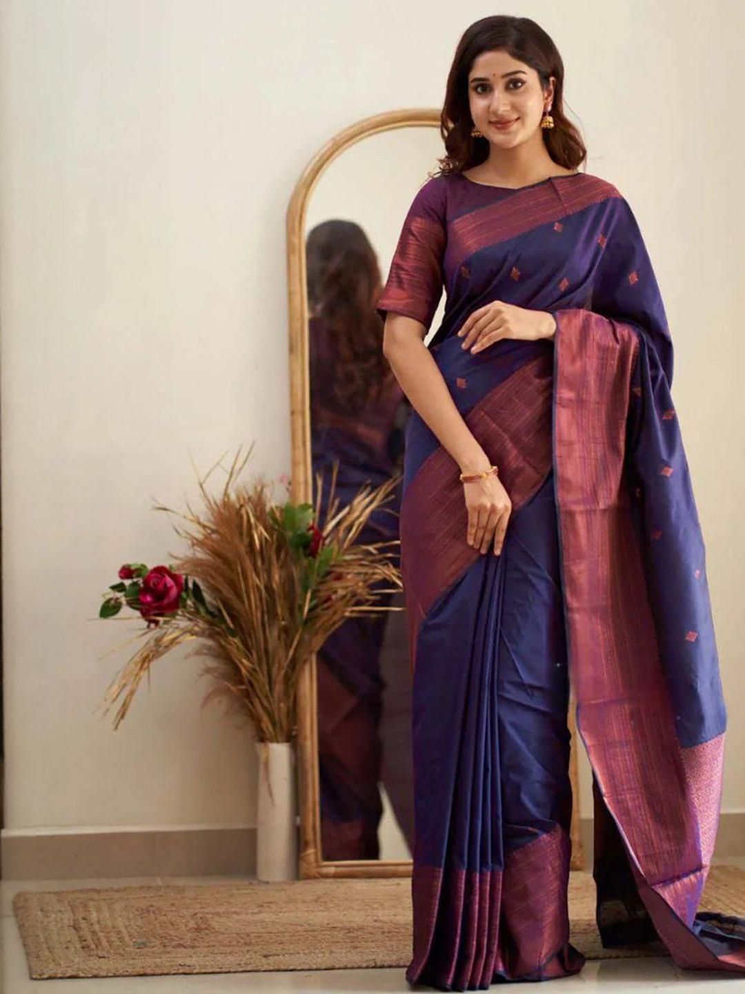 Sita Navy Blue Silk Blend Woven Design Sarees-picture-38