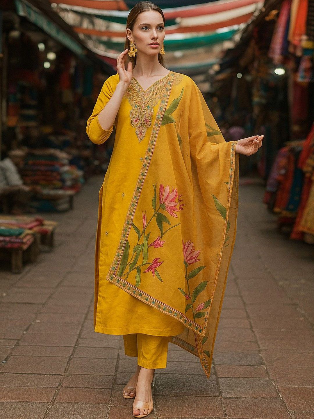 Lookmark Women Floral Printed Kurta with Trousers & Dupatta-picture-36