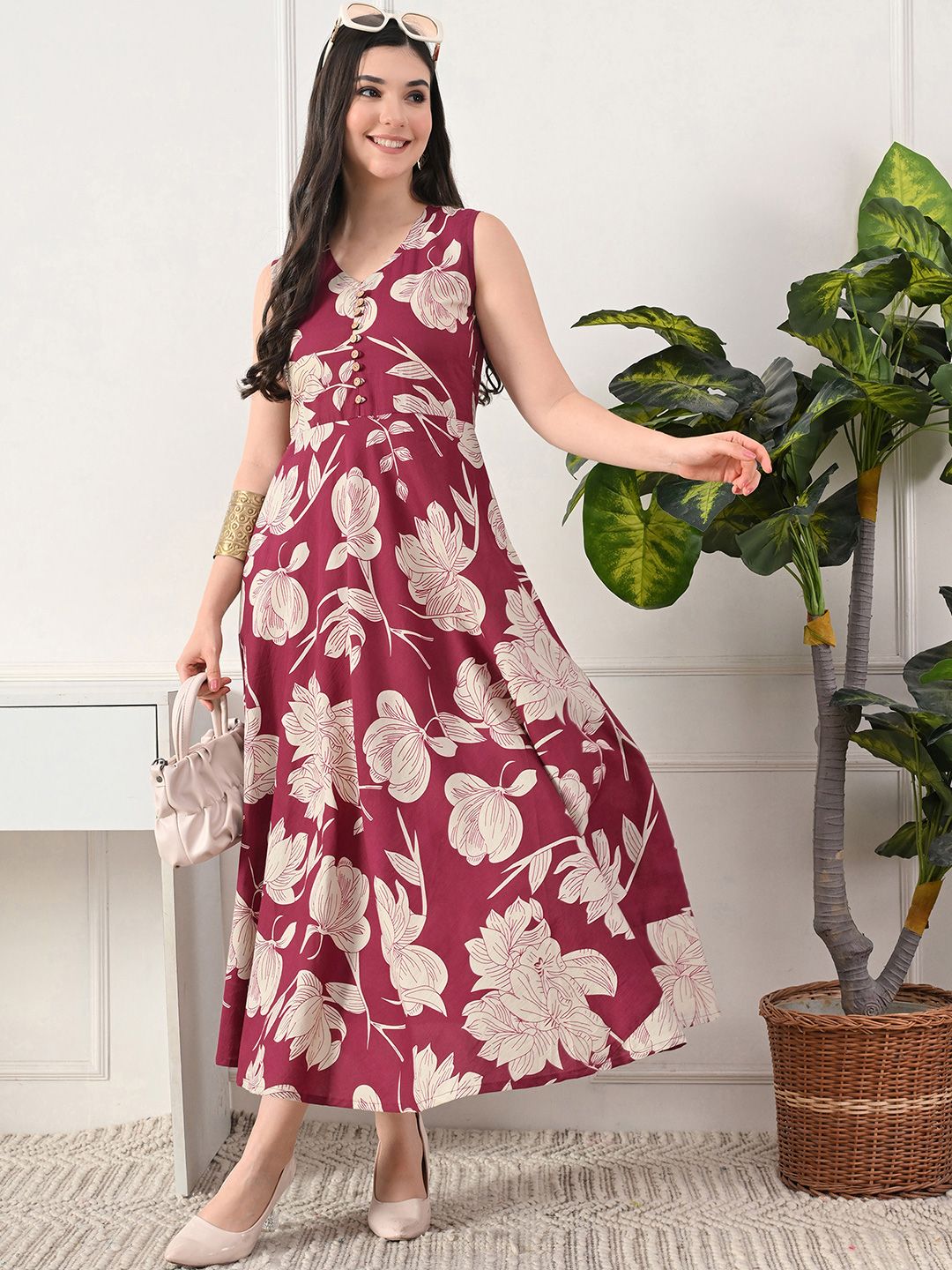 DECKEDUP Women Floral Print Maxi Dress