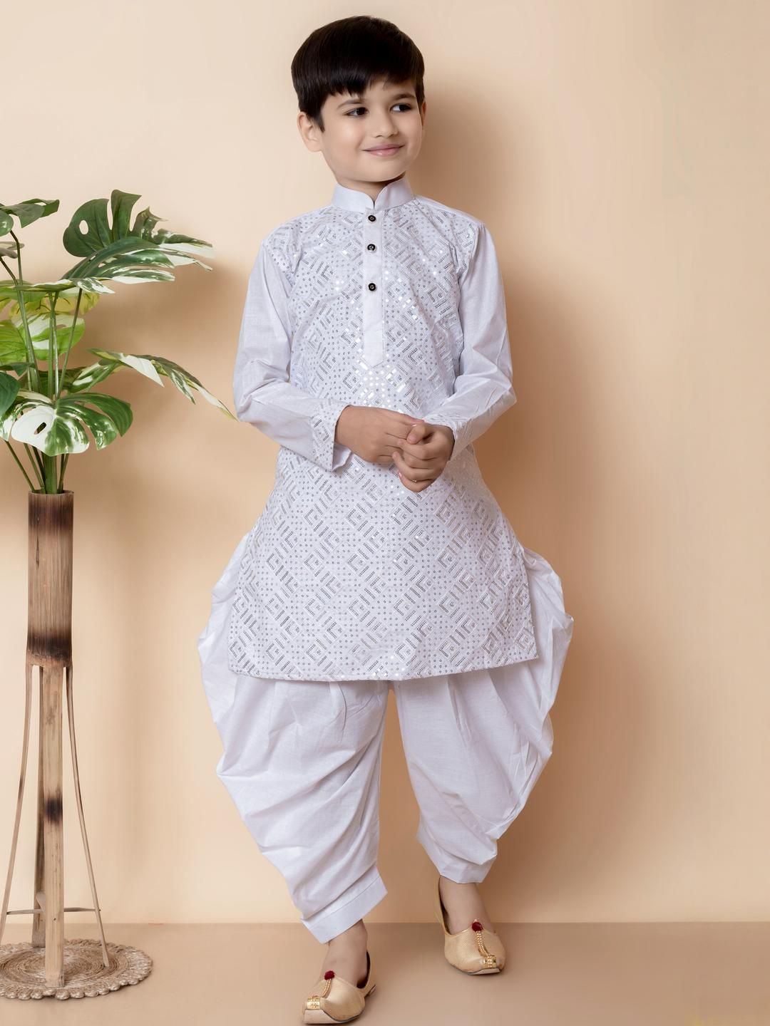 TAKE STYLE Boys White Cotton Blend Embroidered Kurta Sets-image-34