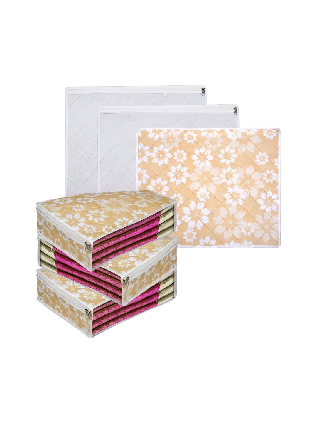 Aura Gold-Toned & White 6 Pieces Floral Printed Multi-Utility Organisers-picture-38