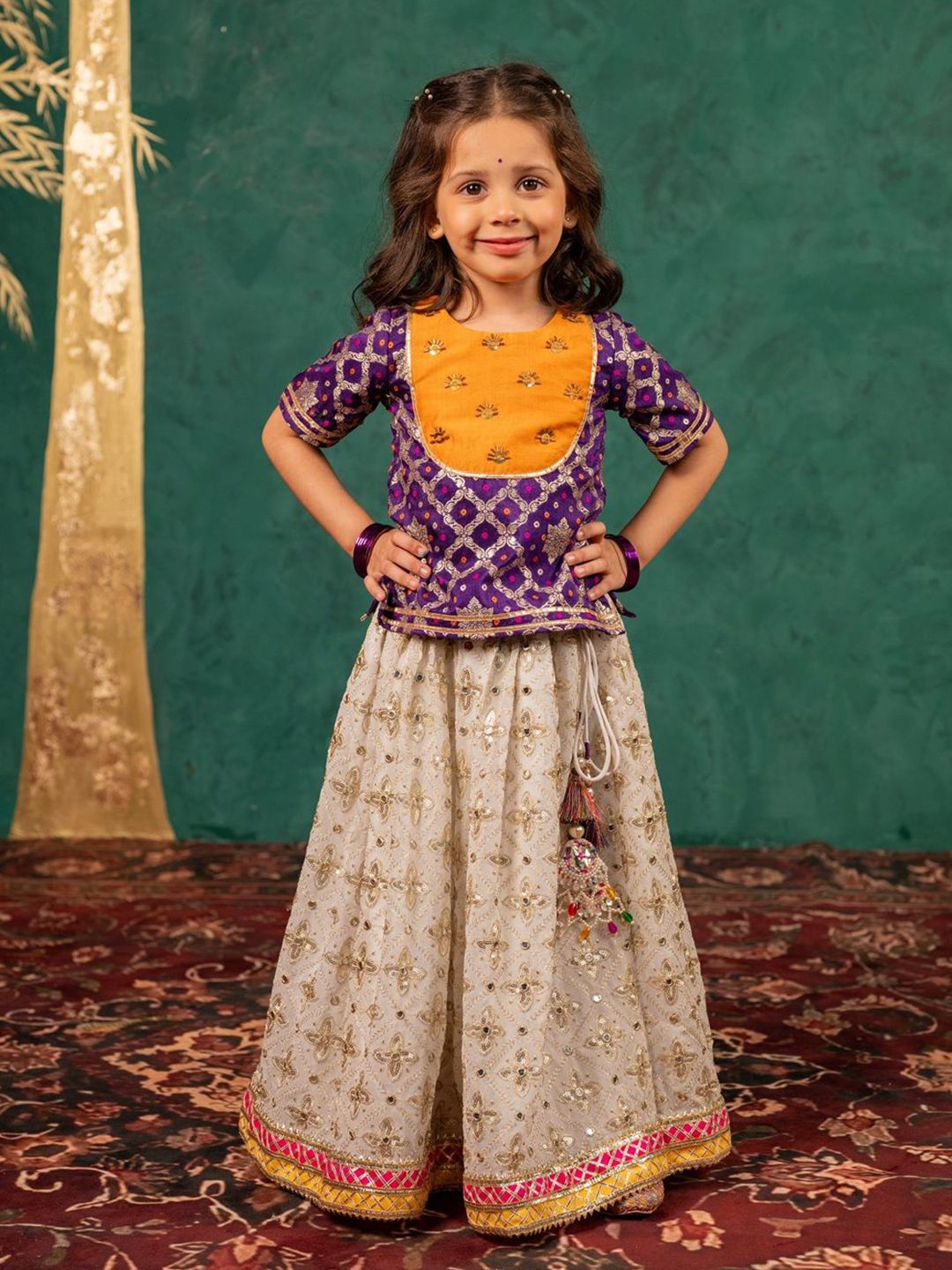 Jilmil Girls Floral Embroidered Gotta Patti Ready to Wear Lehenga & Choli-picture-17