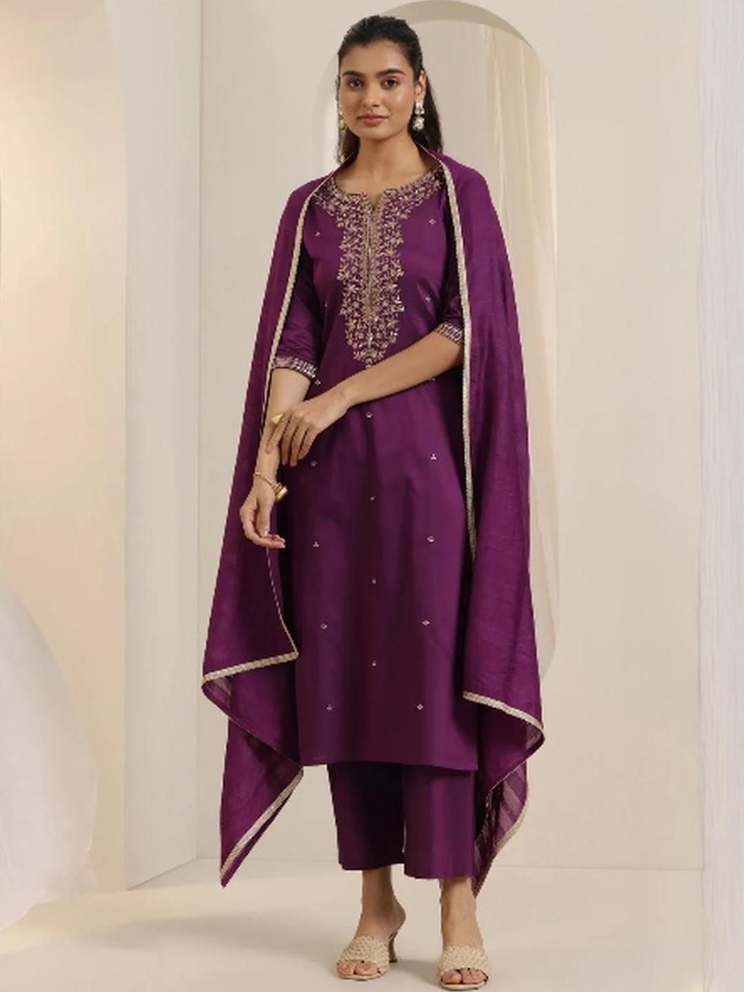 ATOXIC Women Embroidered Chanderi Silk Kurta with Pyjamas & With Dupatta