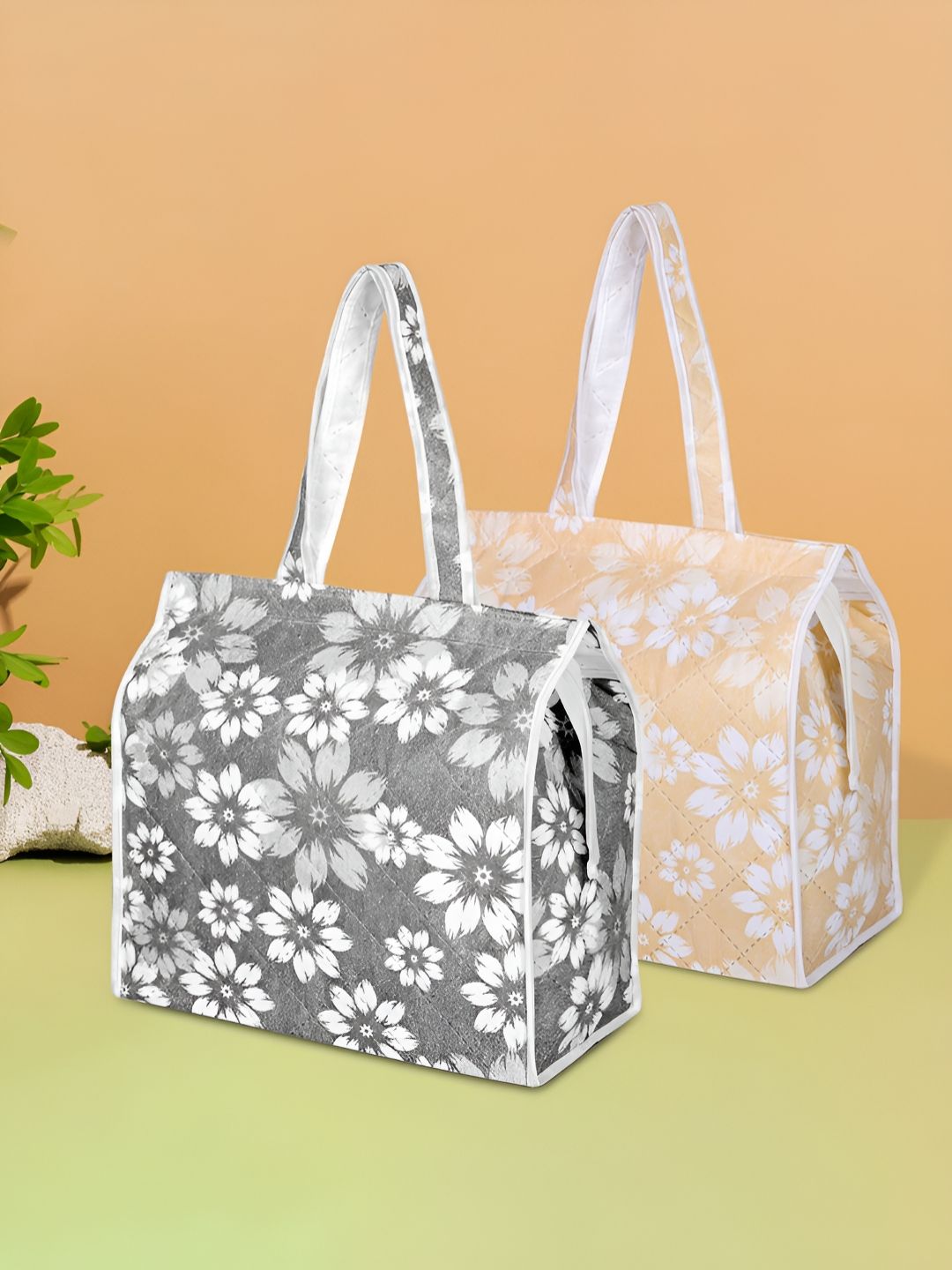 Aura White & Grey 2 Pieces Printed Shopping Bags With Handles-picture-20