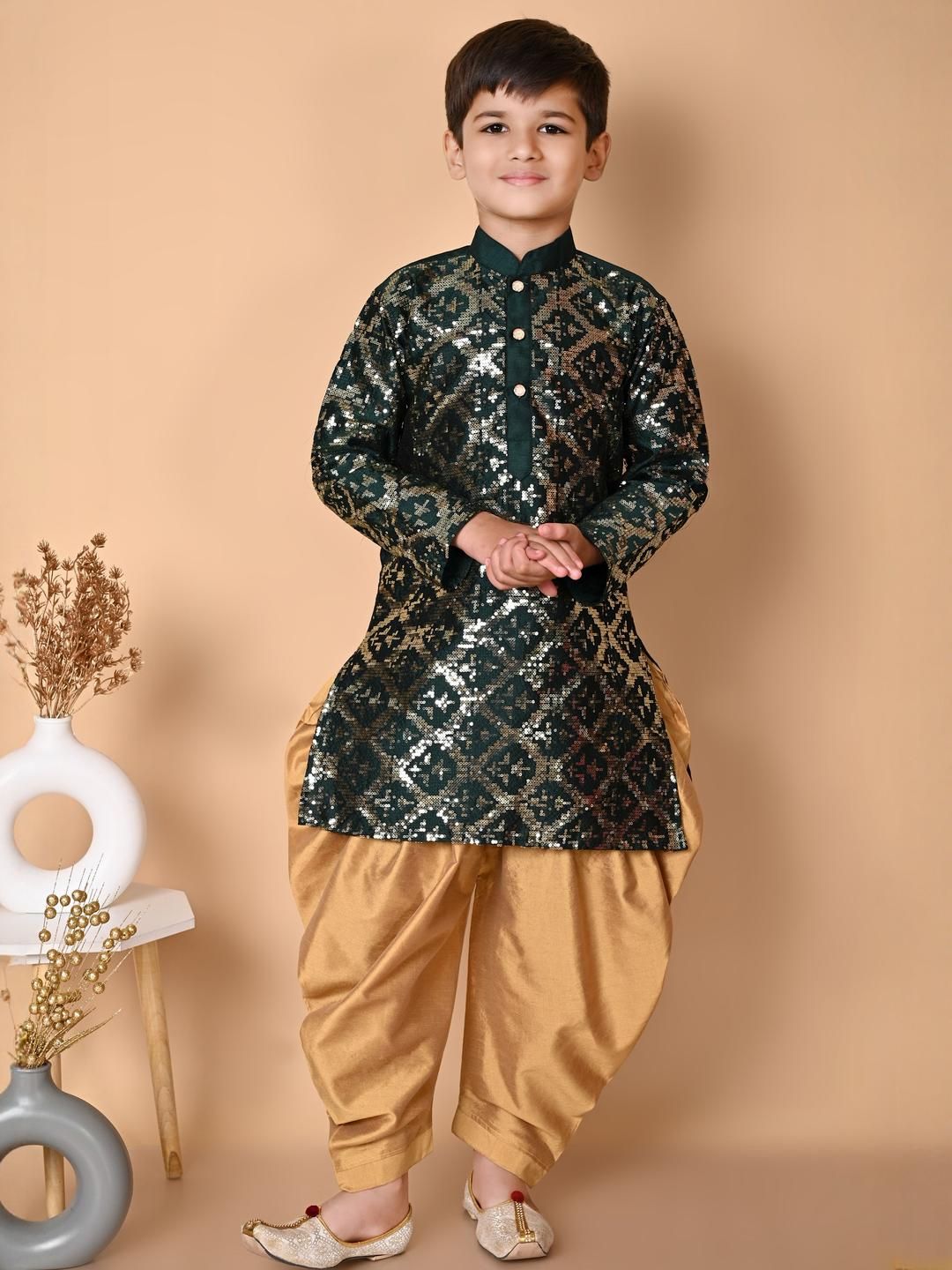 TAKE STYLE Boys Green Dupion Silk Embroidered Kurta Sets-picture-15