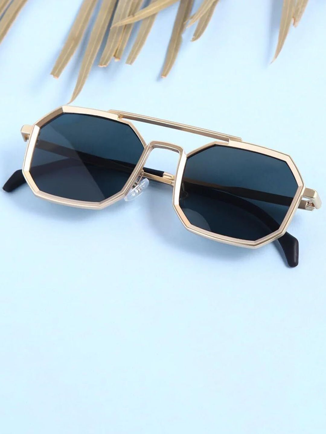 SPADEACES Unisex Octagon Sunglasses with UV Protected Lens GOLD BLACK HEXAGUN -716-picture-39