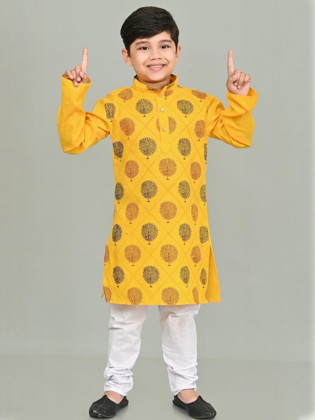 TAKE STYLE Boys Yellow Pure Cotton Printed Kurta Sets-picture-57