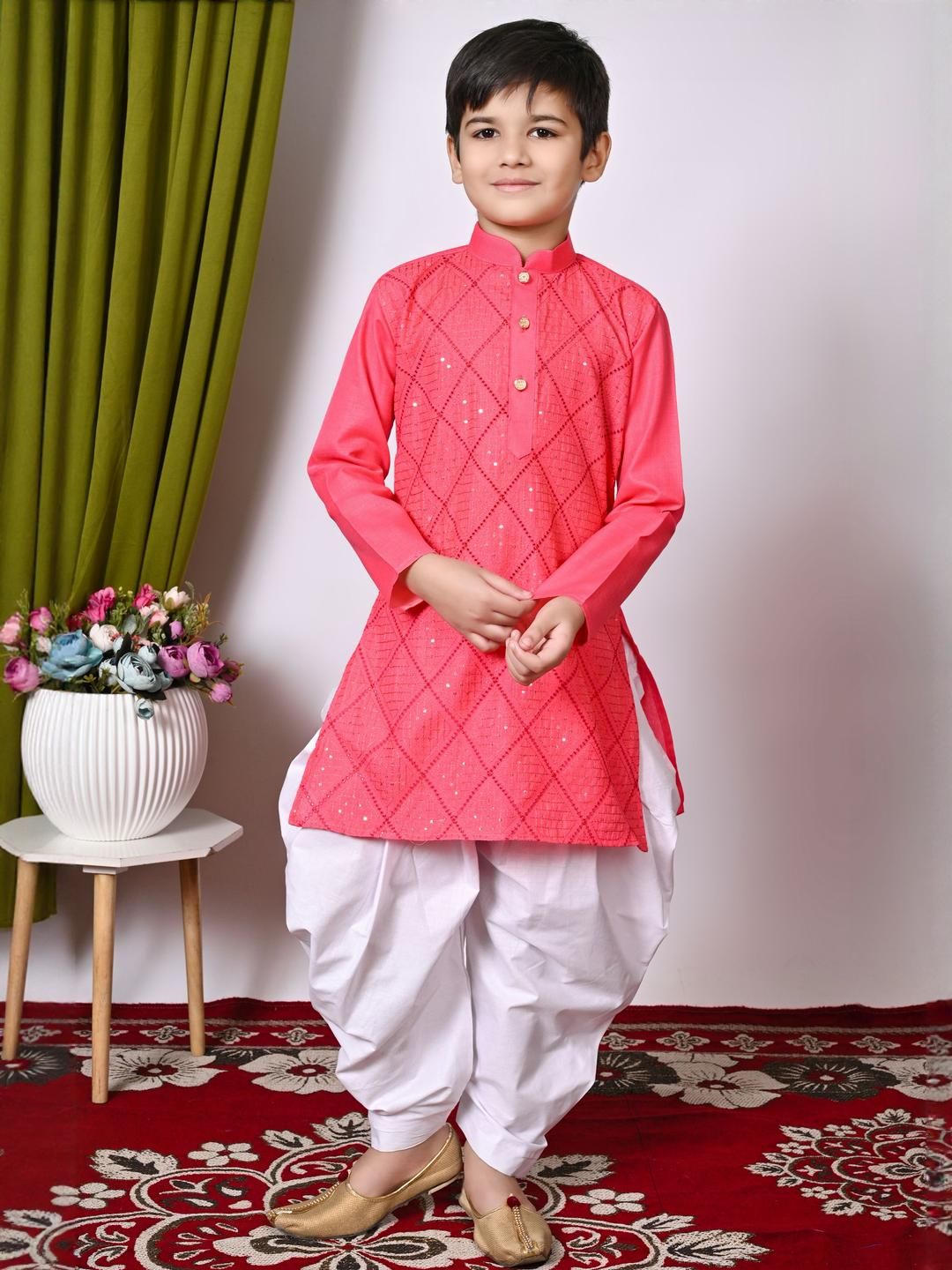 TAKE STYLE Boys Orange Cotton Blend Embroidered Kurta Sets-image-37