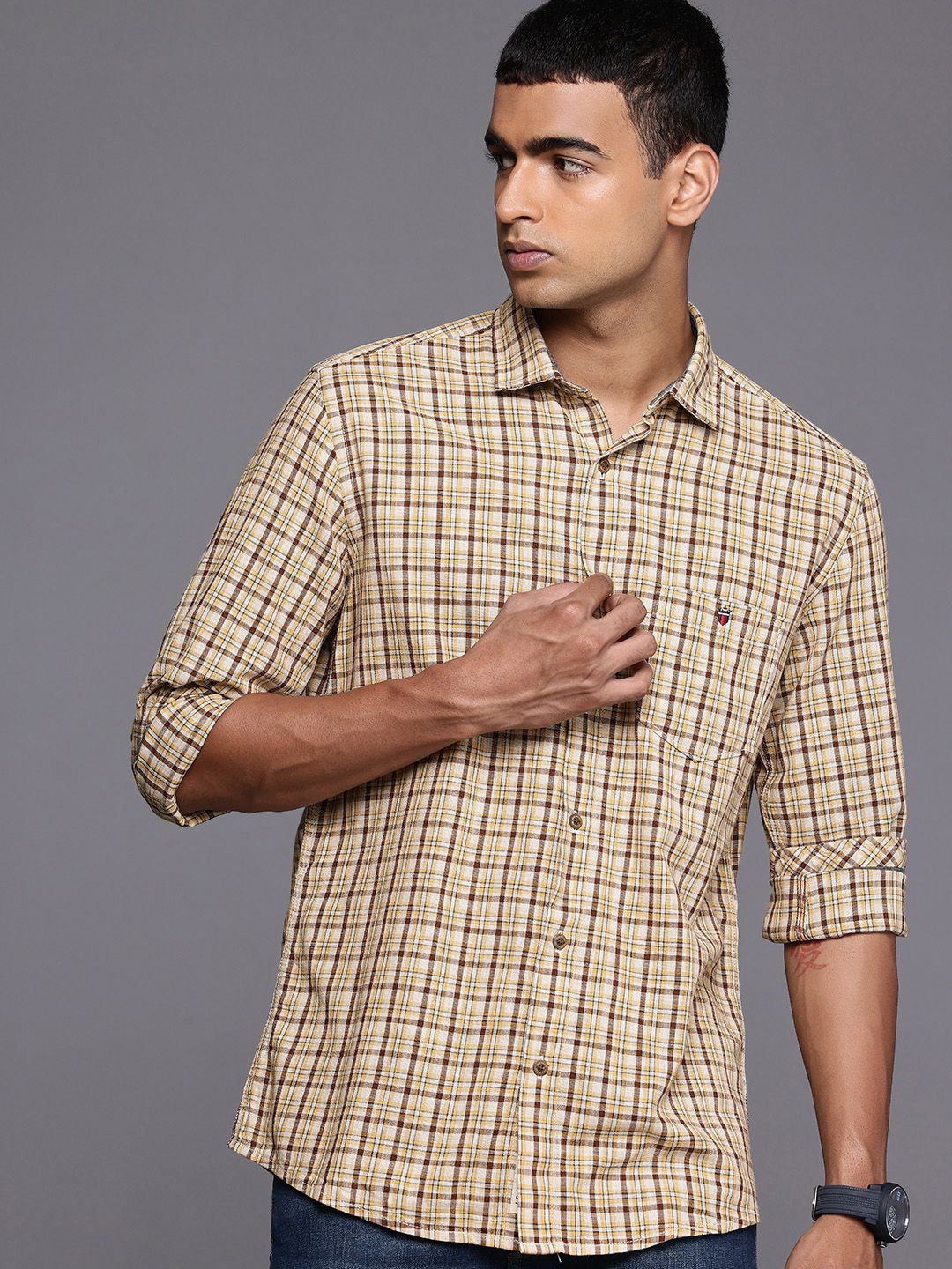 Louis Philippe Jeans Slim Fit Checked Pure Cotton Casual Shirt-picture-16