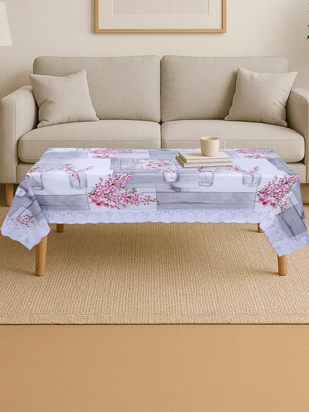 CROSMO Red Floral Waterproof Plastic 4-Seater Table Cover-picture-18