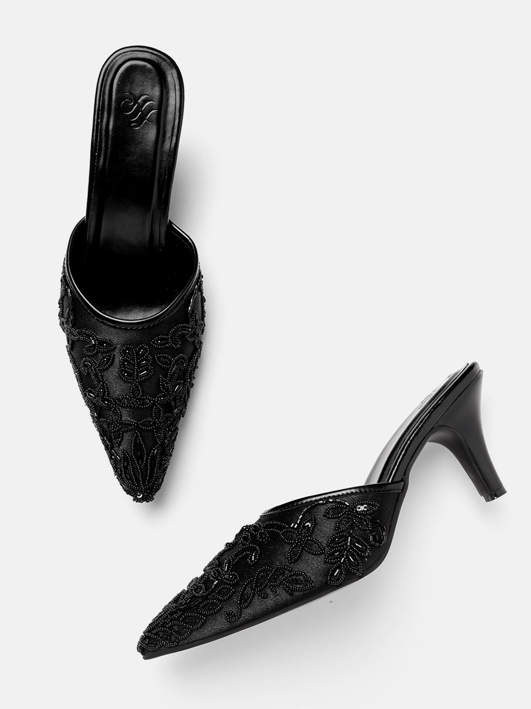 House of Pataudi Beaded Embellished Slim Heeled Mules-picture-52