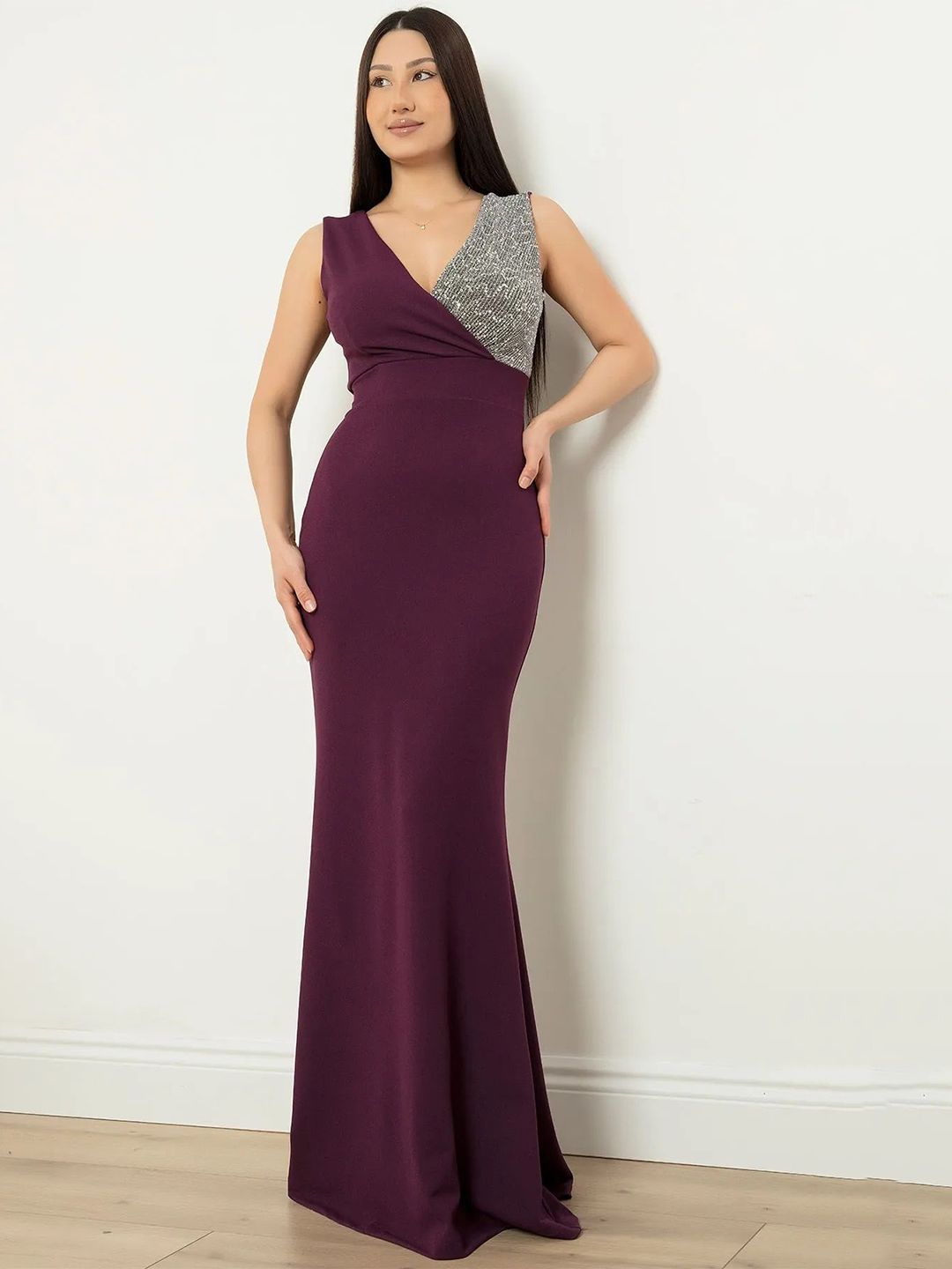 TADKESHVAR Women V-Neck Bodycon Maxi Dress