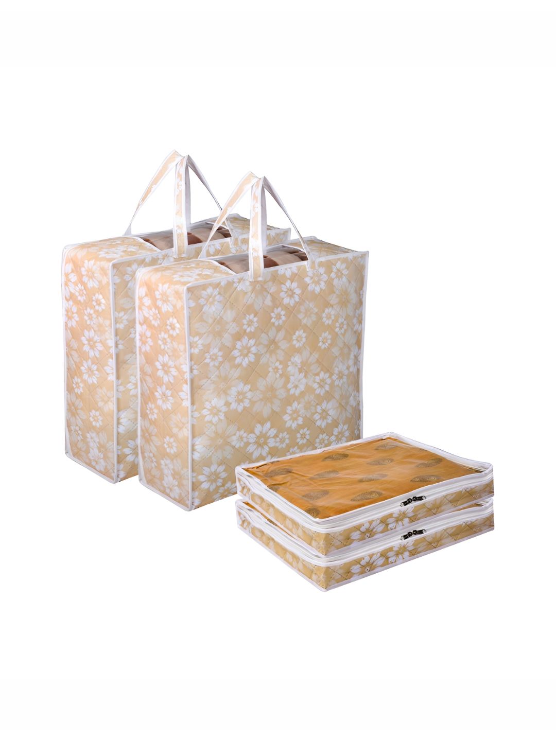 Aura Gold-Toned & White 4 Pieces Floral Printed Multi-Utility Organisers-picture-17