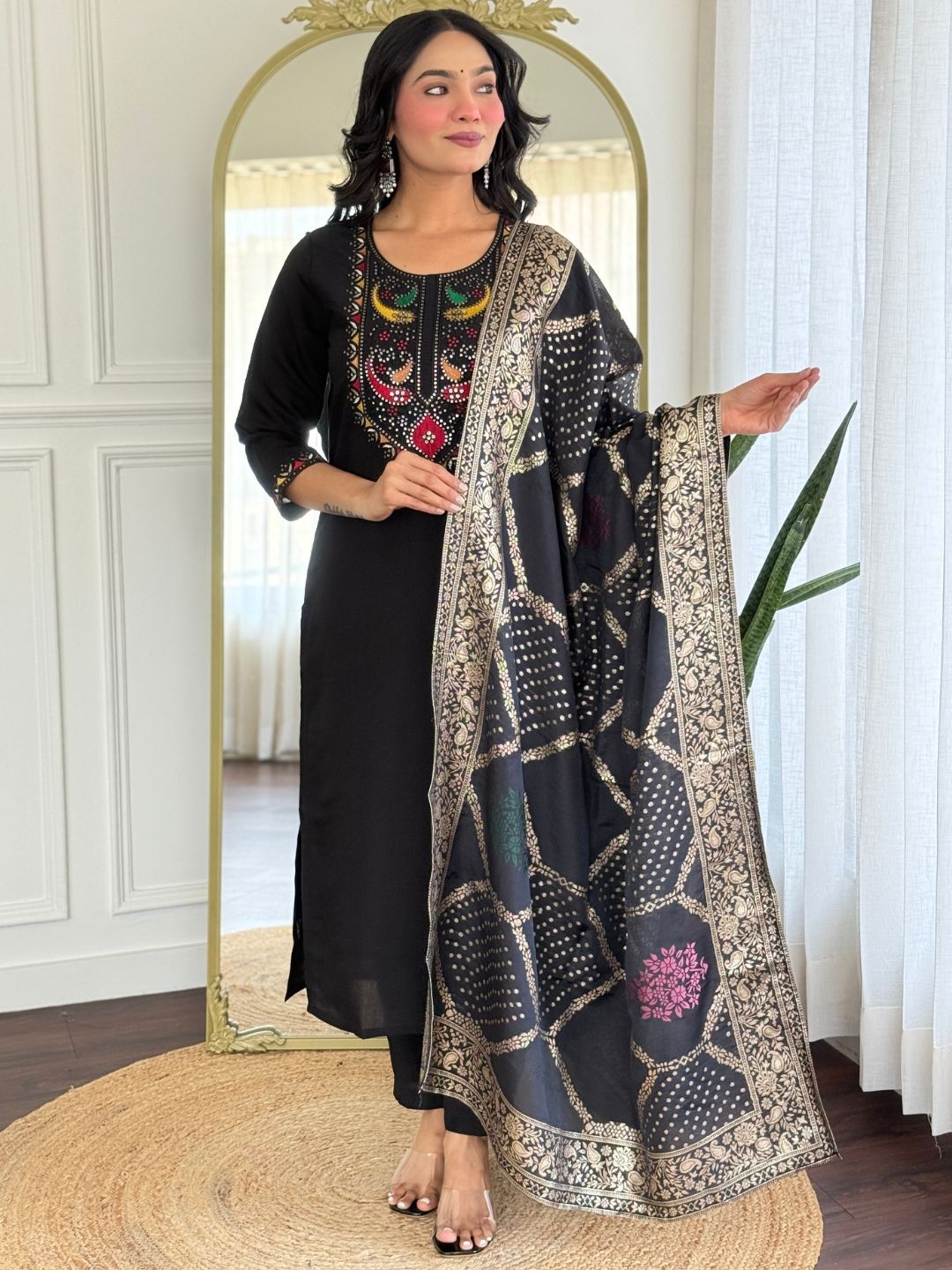 ZAIERRA Women Ethnic Motifs Embroidered Silk Kurta with Trousers & Dupatta