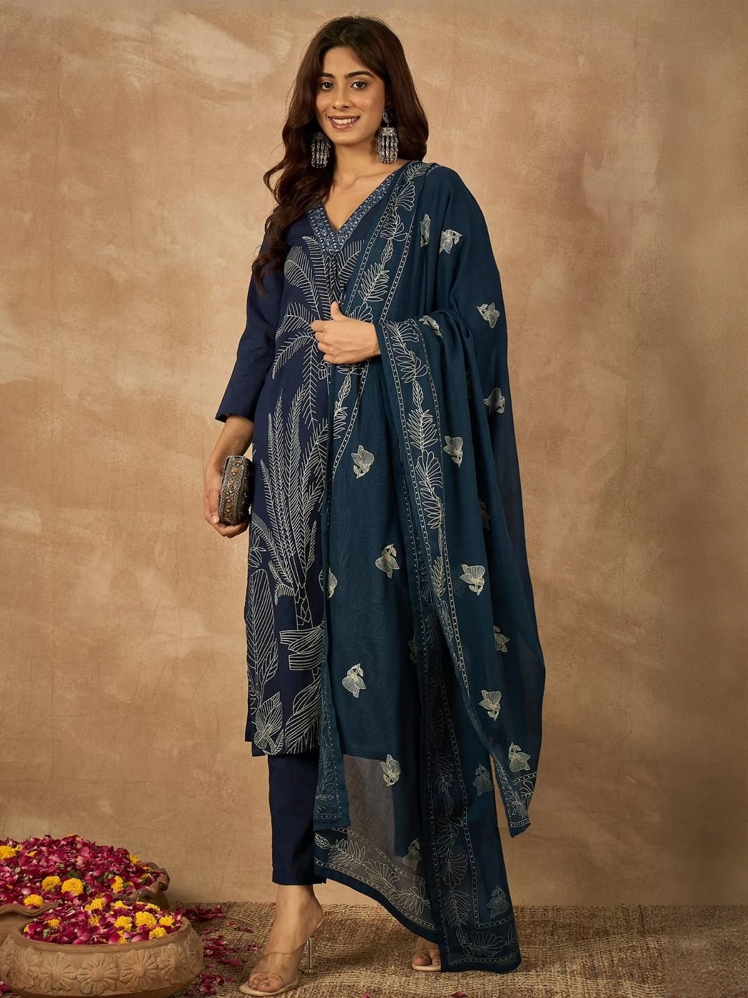 Anouk Women Blue Pure Cotton Kurta Sets