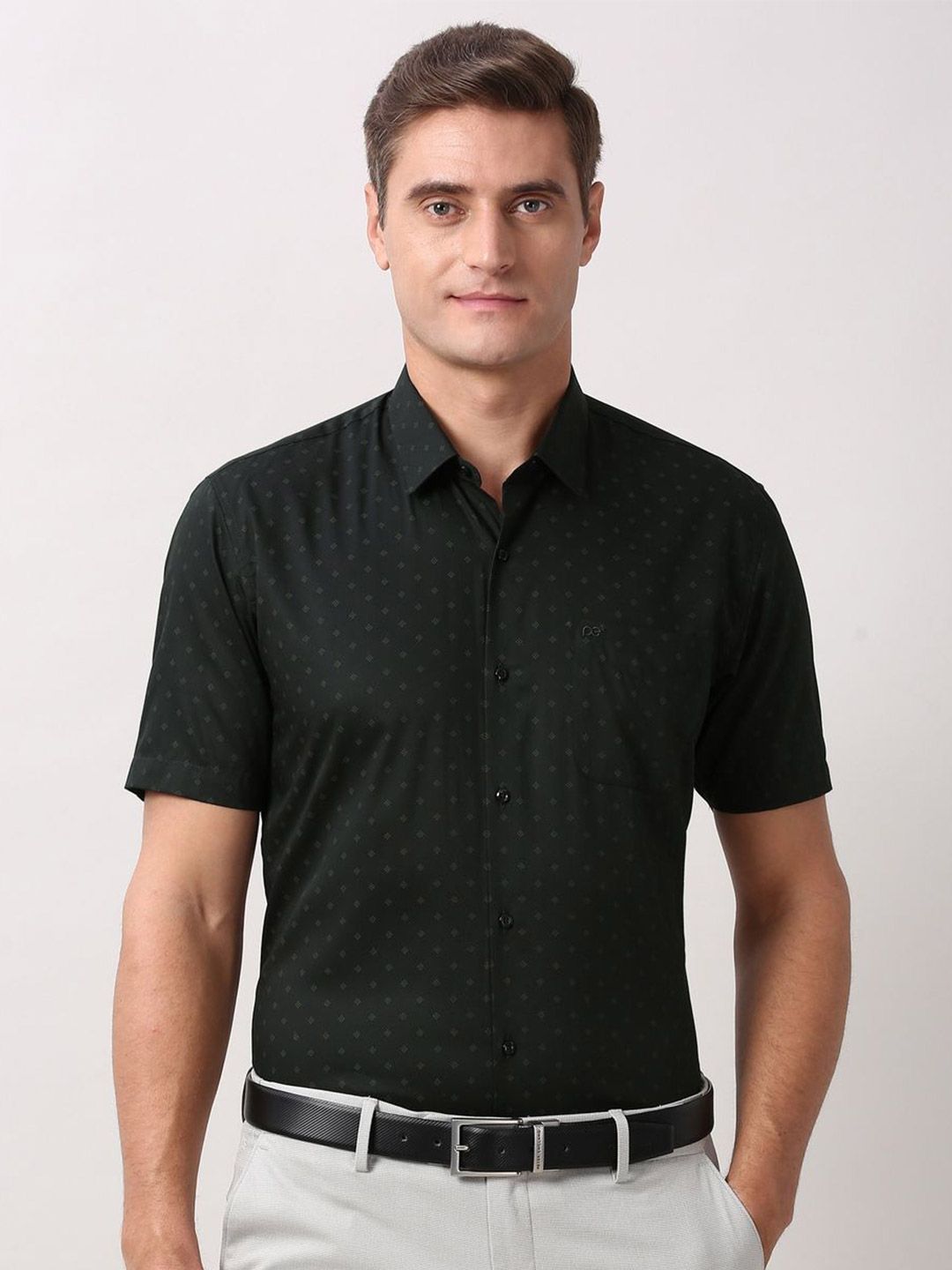 Peter England Men Micro Ditsy Printed Spread Collar Pure Cotton Formal Regular Fit Shirt-picture-10