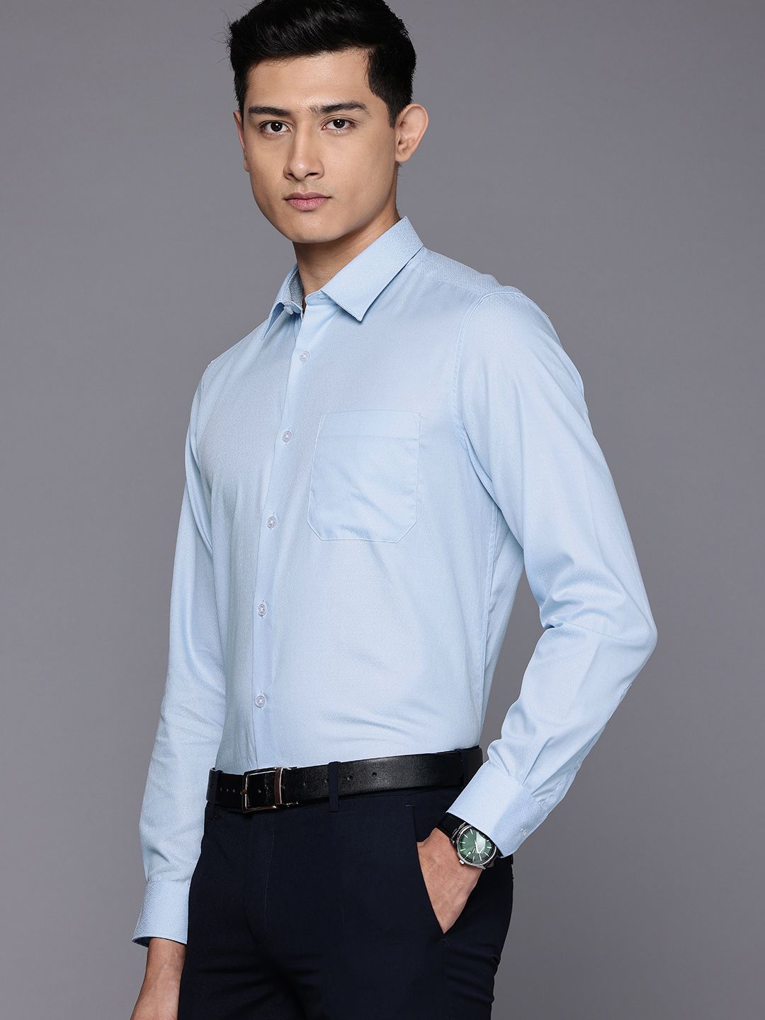 Louis Philippe Pure Cotton Self Design Classic Fit Textured Formal Shirt-picture-30