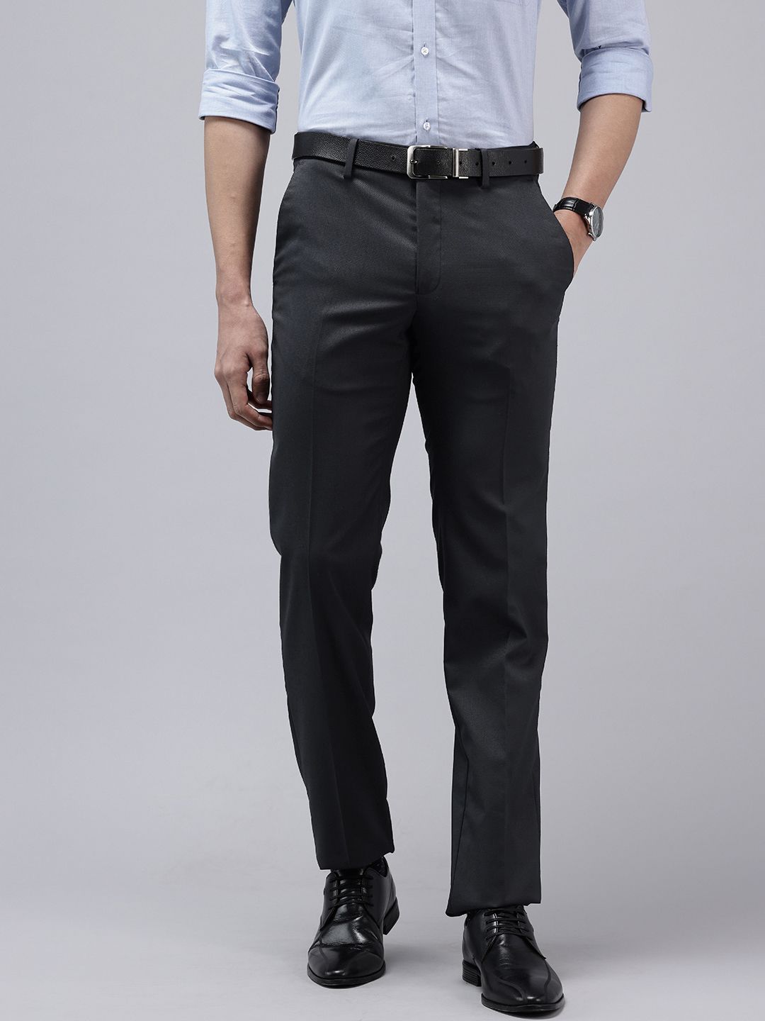 Van Heusen Men Textured Slim Fit Formal Trousers-picture-11