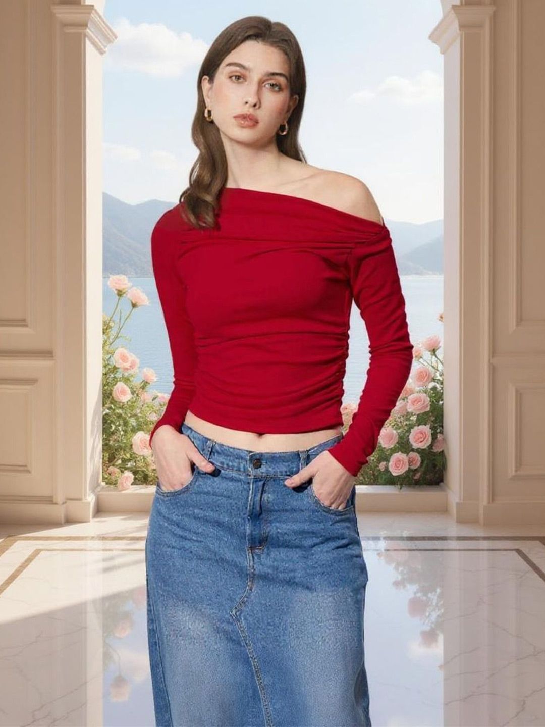 Istyle Can Women One Shoulder Long Sleeve Bardot Crop Top-picture-30