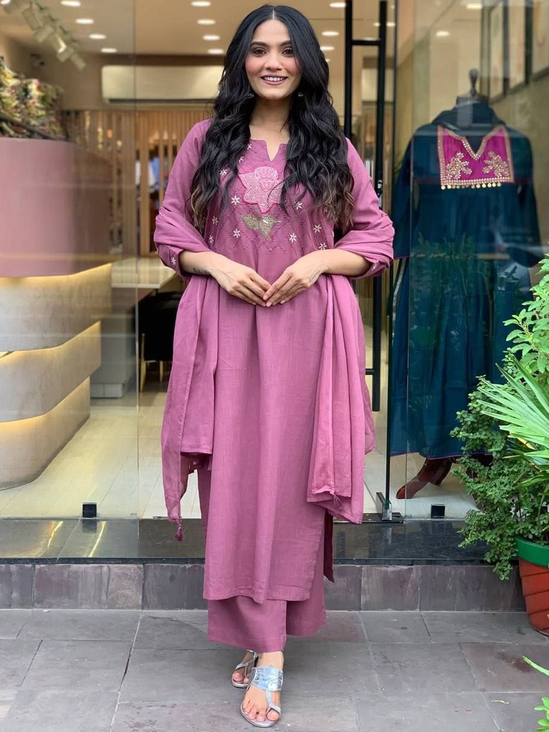 Brand Hill Women Floral Printed Cotton Kurta with Trousers & Dupatta
