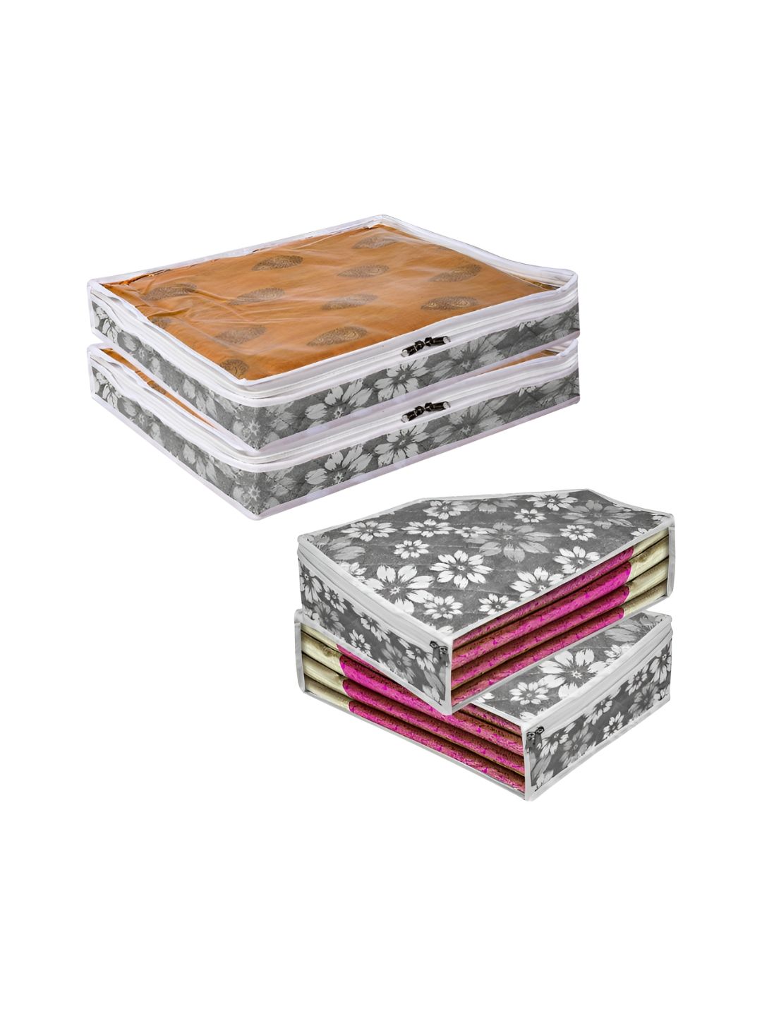 Aura Grey & White 4 Pieces Floral Printed Multi-Utility Organisers-picture-31