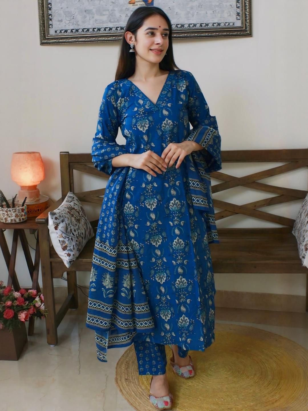 KALINI Women Blue Viscose Rayon Printed Kurta Sets