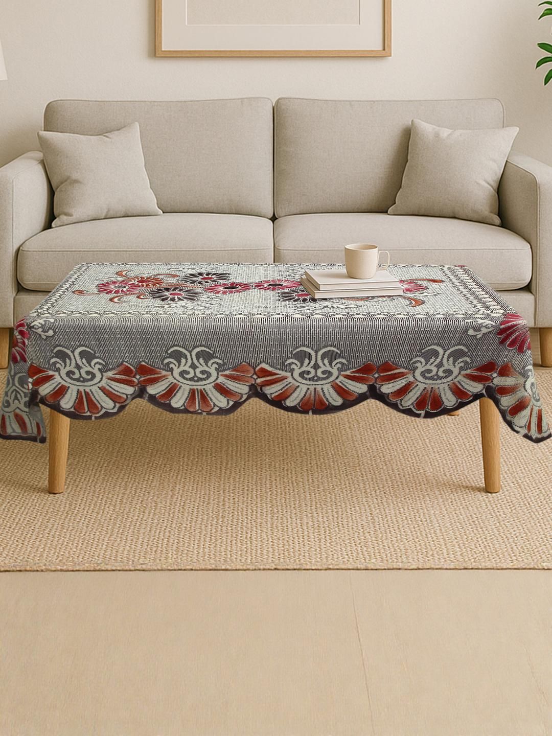 CROSMO Black Floral Textured Cotton 4-Seater Table Cover-picture-42