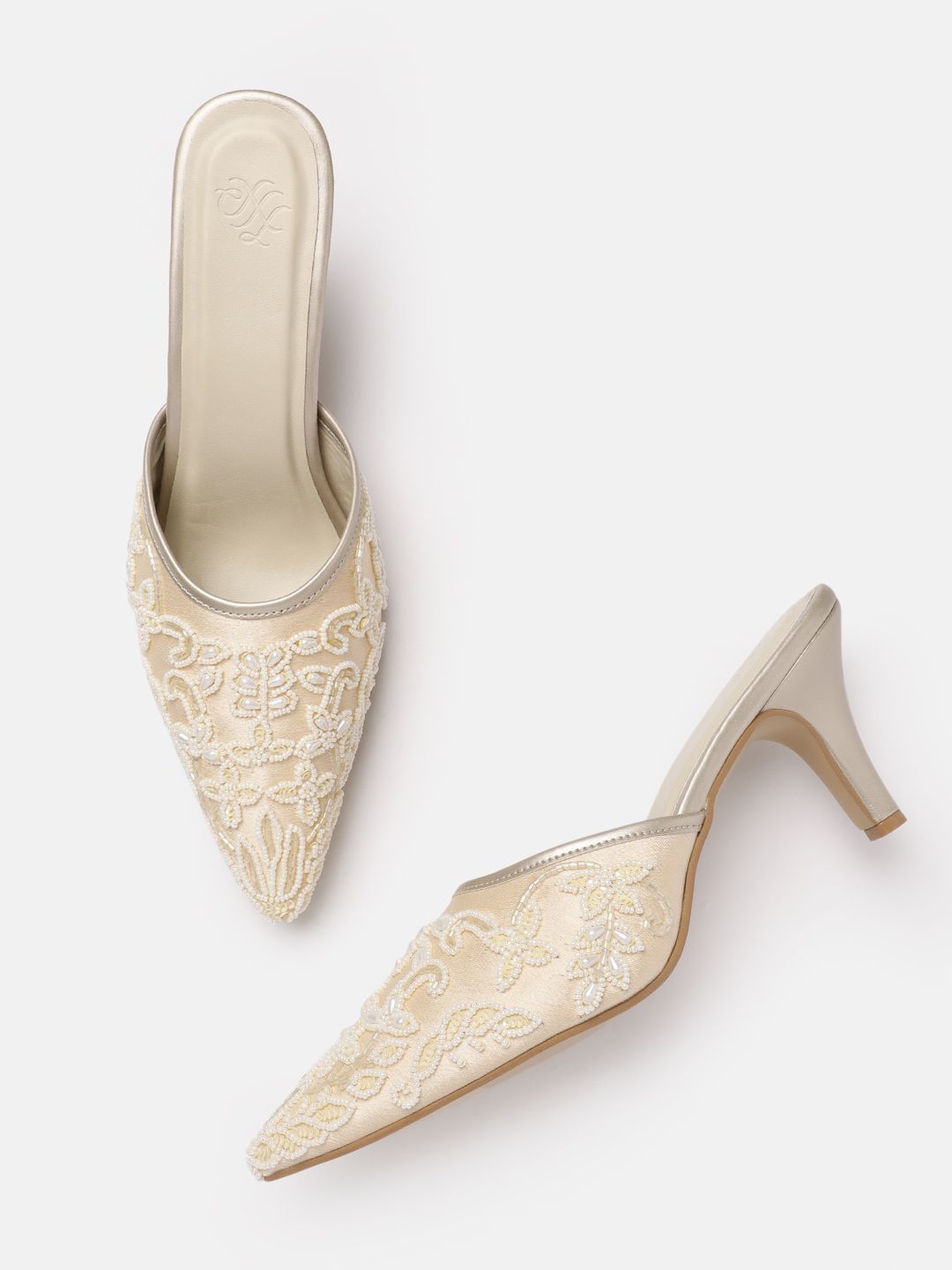 House of Pataudi Beaded Embellished Slim Heeled Mules-picture-21