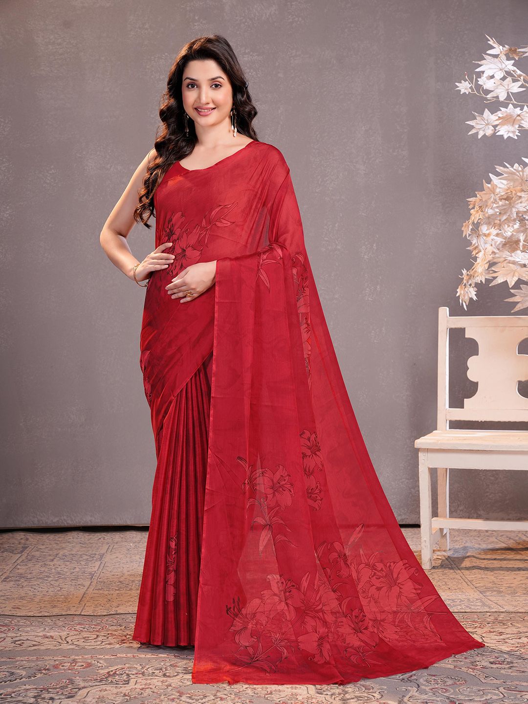 Garden Vareli Floral Printed Pure Chiffon Saree-picture-20