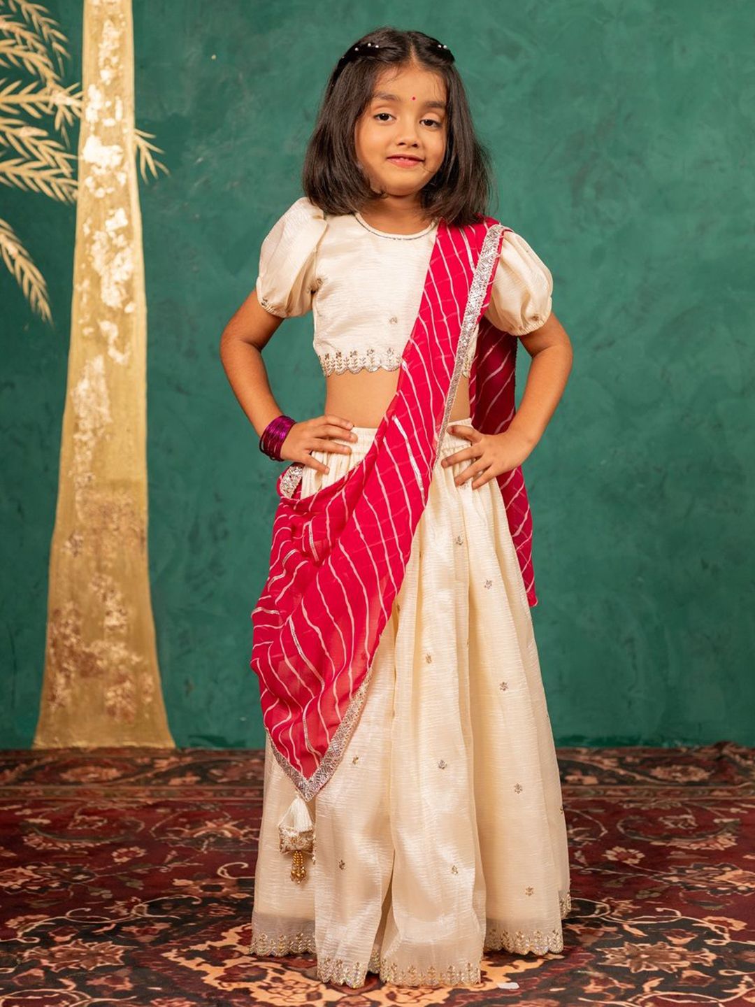 Jilmil Girls Floral Embroidered Sequinned Ready to Wear Lehenga & Blouse With Dupatta-picture-12