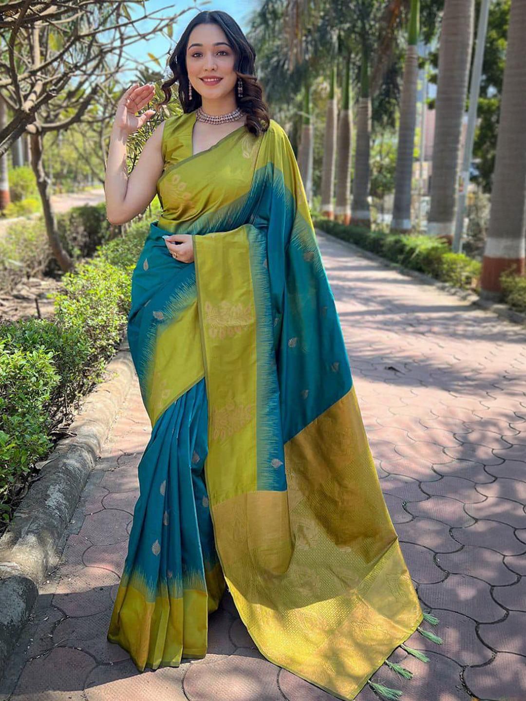 Sita Turquoise Blue Silk Blend Woven Design Sarees-picture-27