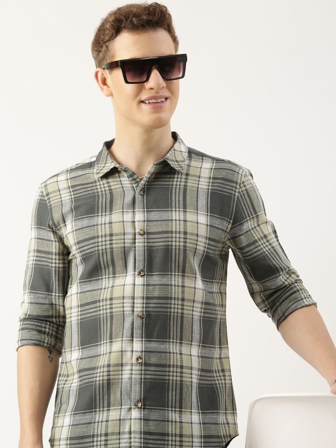 Mast & Harbour Men Standard Slim Fit Checked Spread Collar Pure Cotton Casual Shirt-picture-30