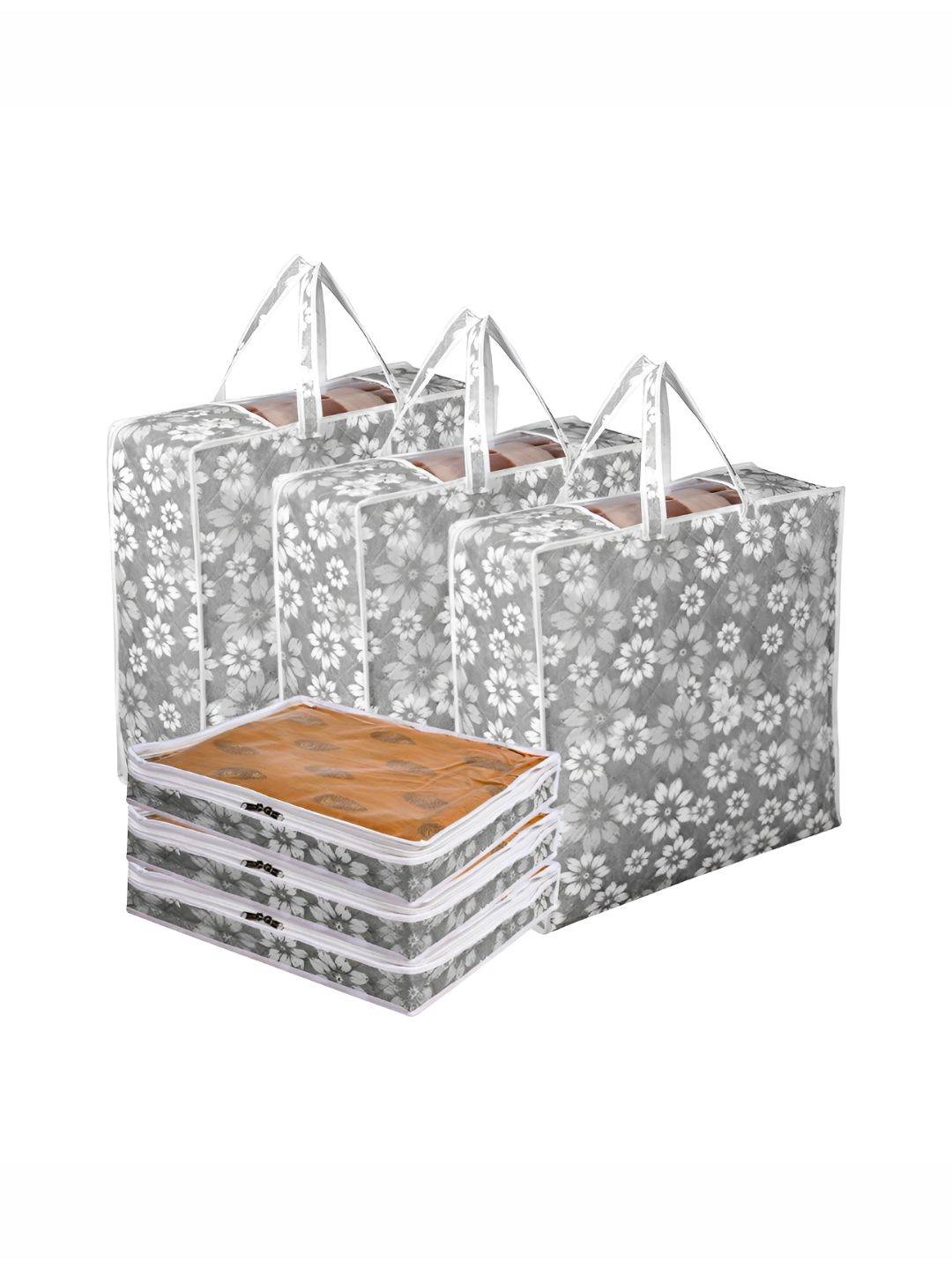 Aura Grey & White 6 Pieces Printed Blanket & Saree Cover Organisers-picture-39