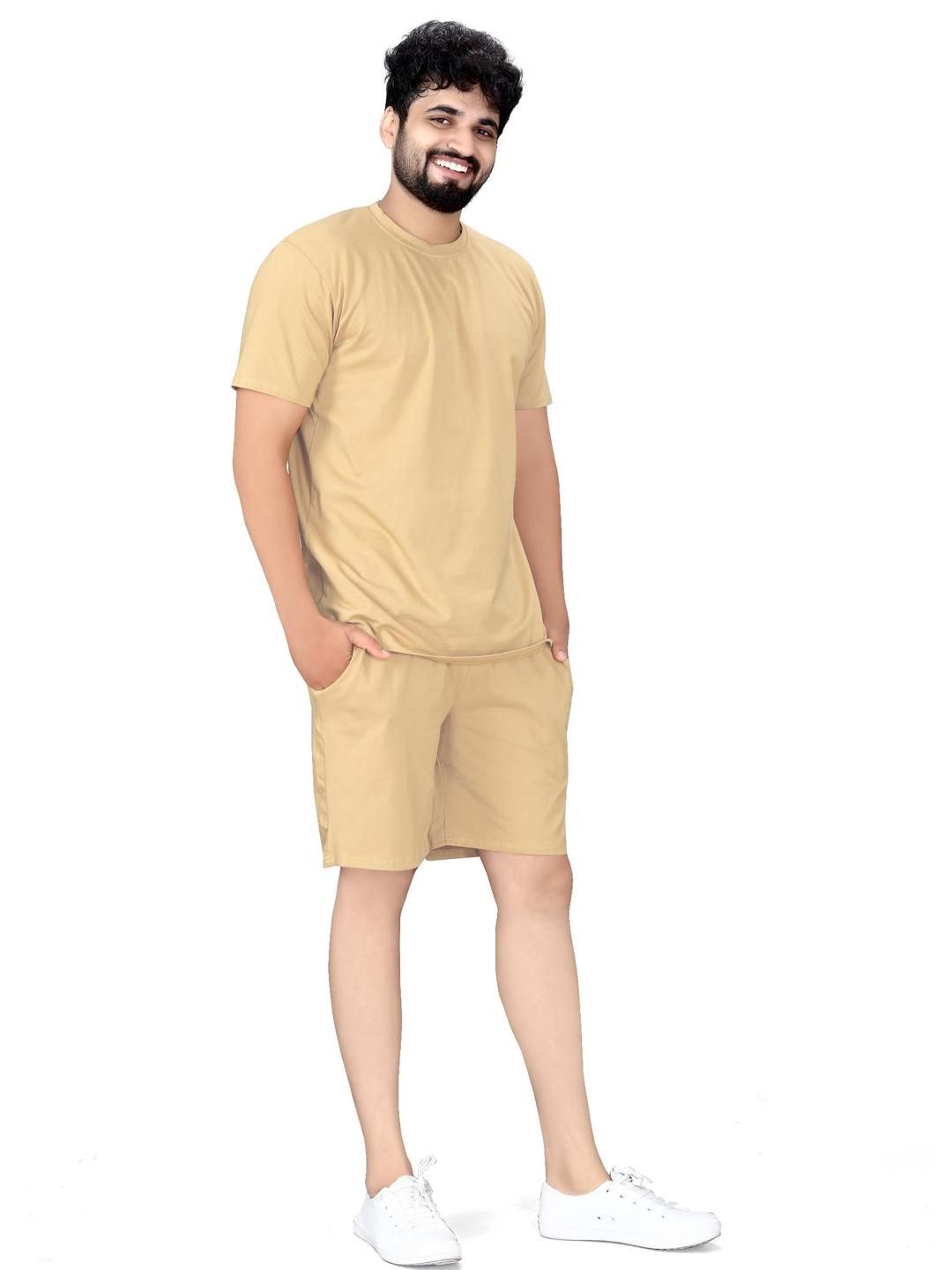 SATPURUSH Men Brown Cotton Solid Relaxed Fit T-Shirt & Shorts Night Suit Set-image-24