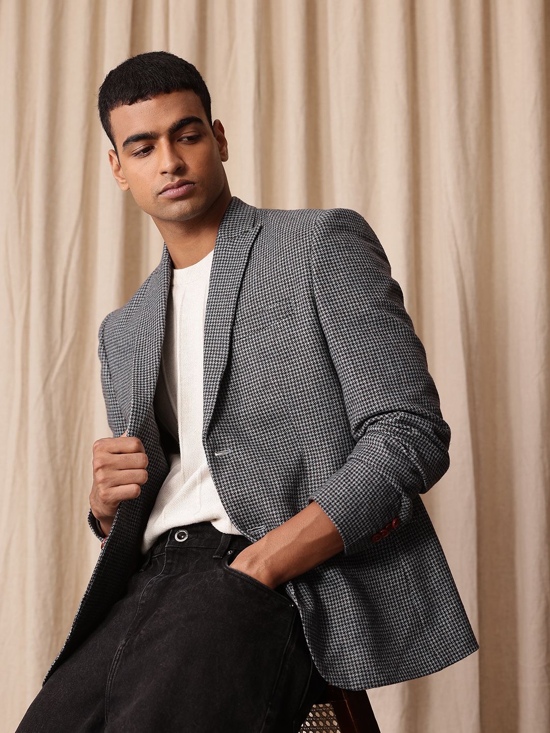 Mr Bowerbird Textured Notched Lapel Single Breasted Blazer-picture-14