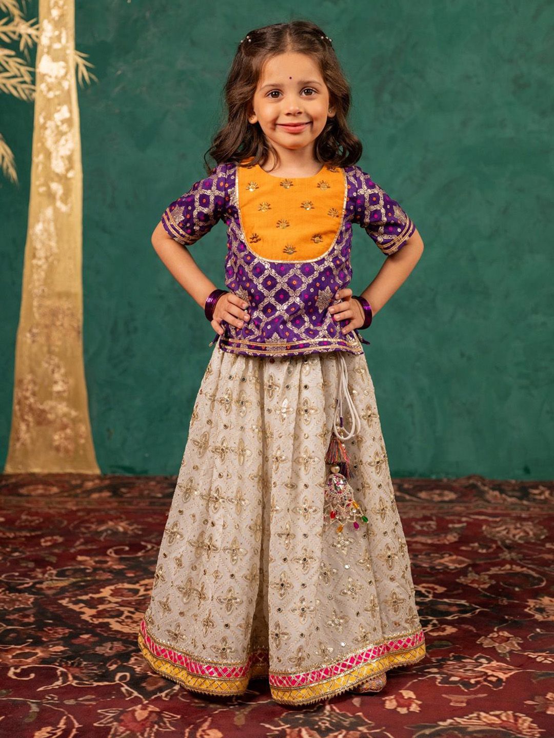 Jilmil Girls Floral Embroidered Gotta Patti Ready to Wear Lehenga & Choli-picture-16
