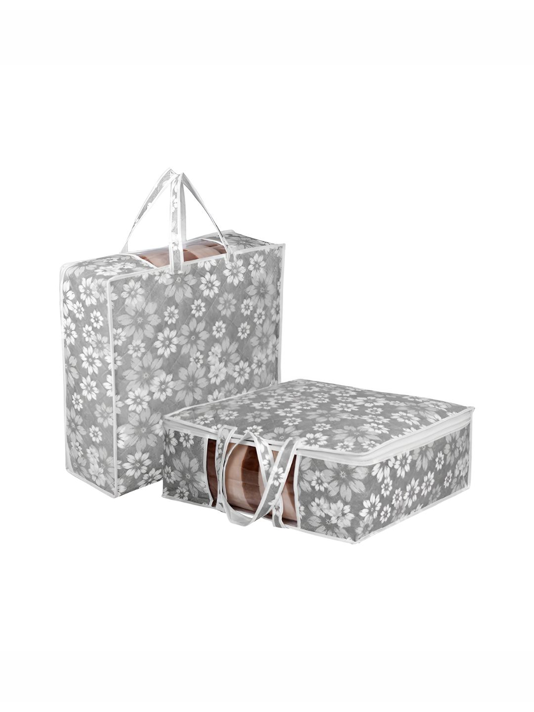 Aura Grey & White 2 Pieces Floral Printed Multi-Utility Organisers-picture-16