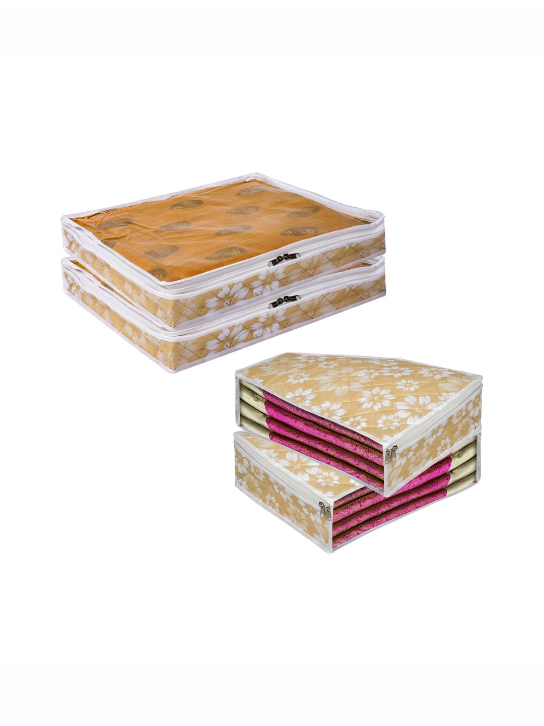 Aura Gold-Toned & White 4 Pieces Floral Printed Multi-Utility Organisers-picture-18