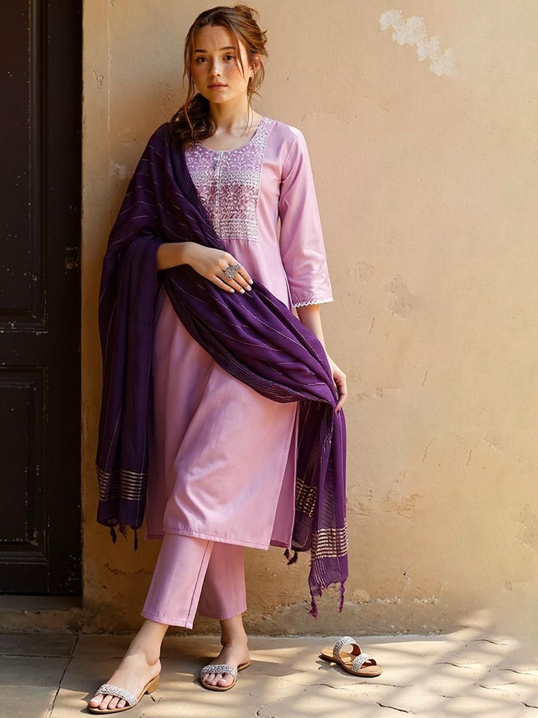 Twika Women Floral Yoke Design Kurta with Trousers & Dupatta