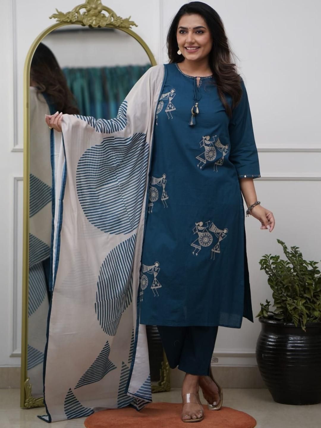 KALINI Women Embroidered Silk Kurta with Trousers & Dupatta