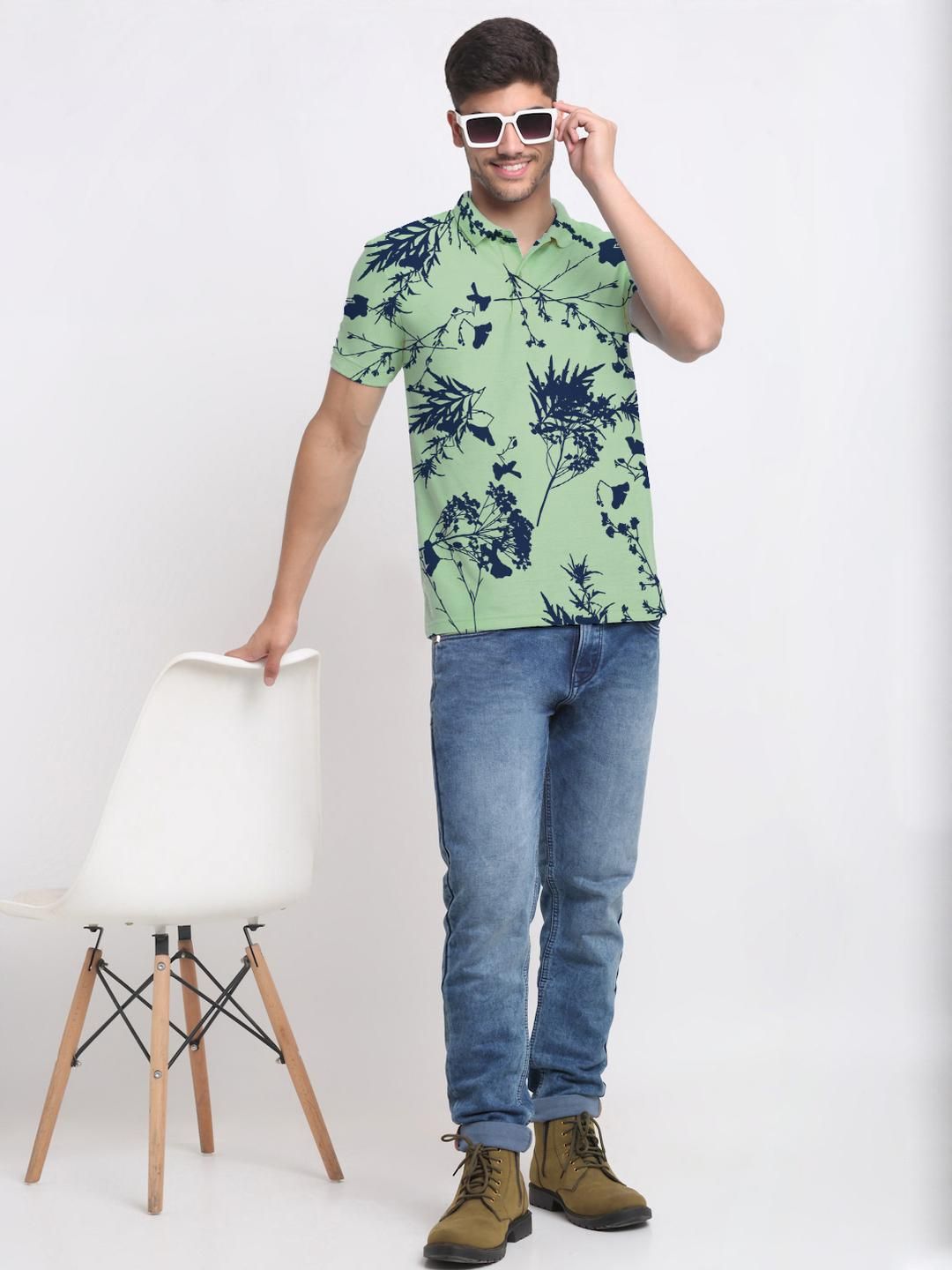 Buy SZN Men Floral Printed Polo Collar T Shirt - Tshirts for Men ...
