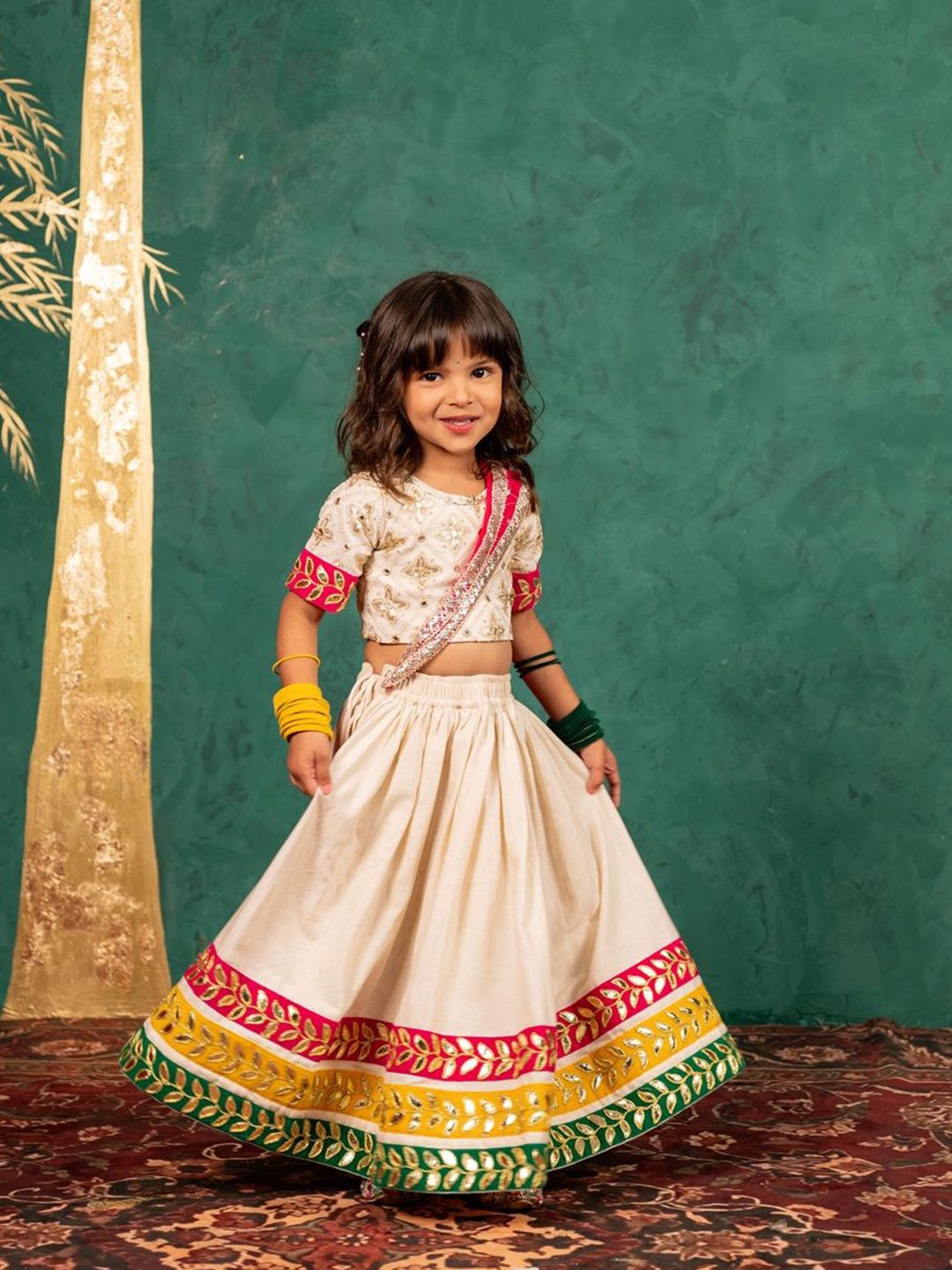 Jilmil Girls Floral Embroidered Gotta Patti Ready to Wear Lehenga & Blouse With Dupatta-picture-14