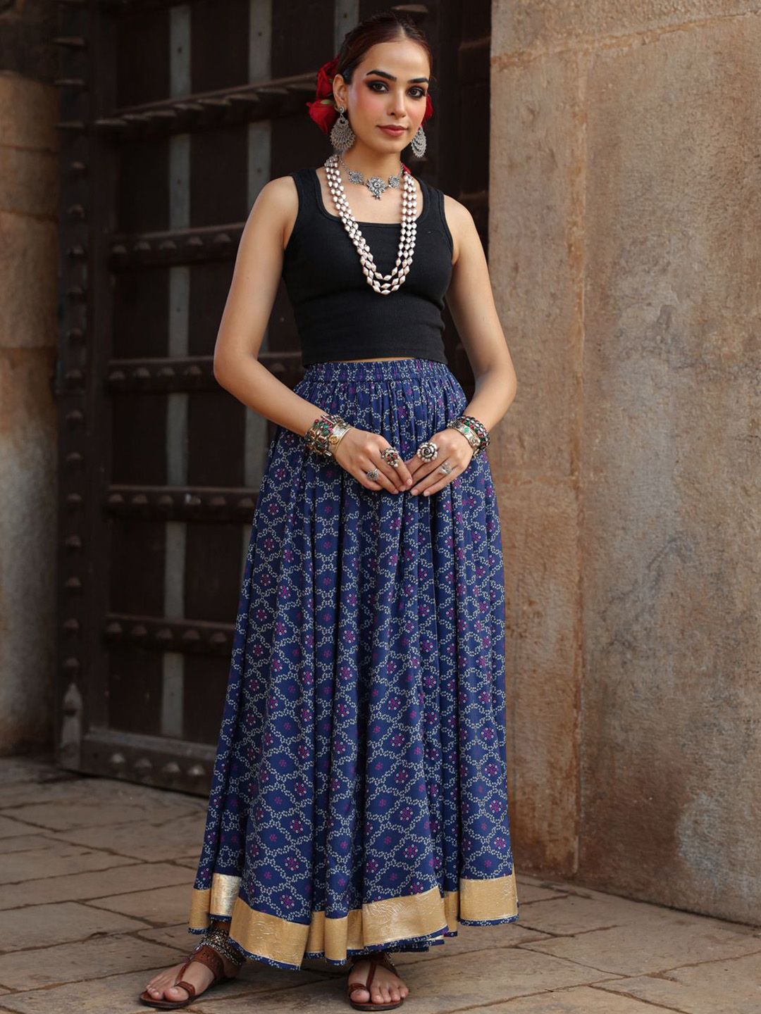 anayna Bandhani Printed Flared Maxi Skirt-picture-11