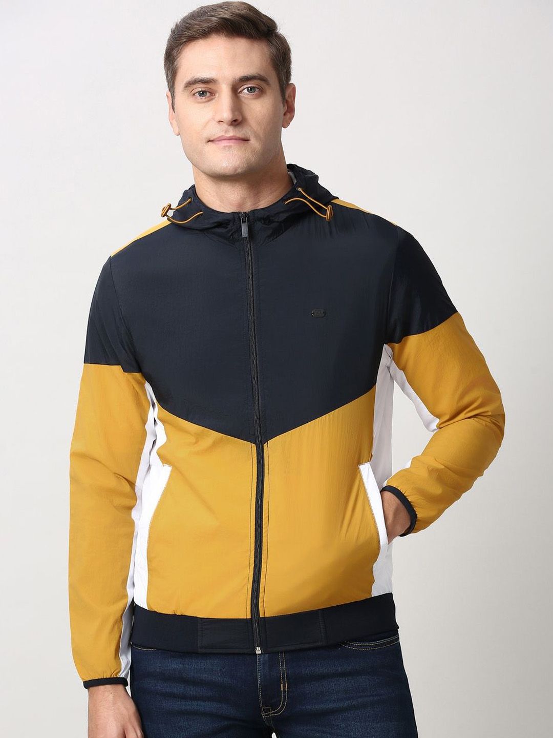 Peter England Casuals Men Hooded Colourblocked Bomber Jacket-picture-24