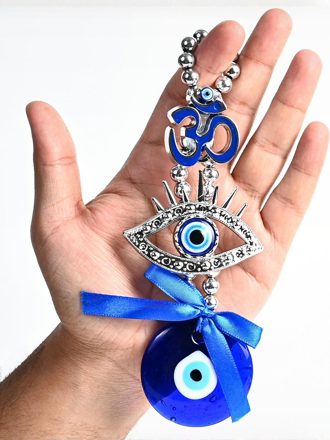 HINDCRAFT Silver Plated Om With Evil Eye Door Hanging Chimes-picture-30
